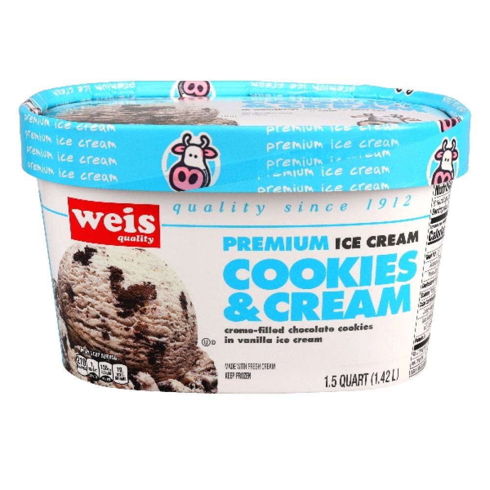 Weis Premium Quality Cookies Ice Cream, Vanilla-Chocolate (1.5 qt)