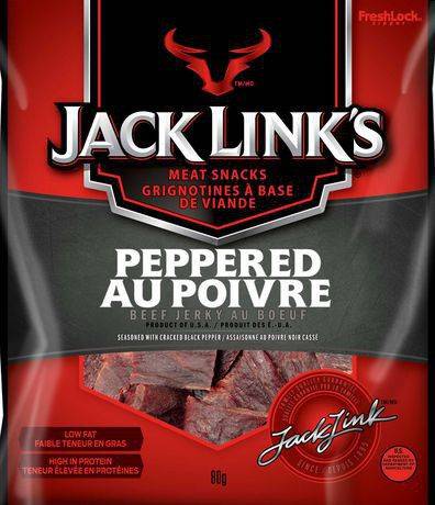Jack link's collations de viande séchée au bœuf poivré (80 g) - peppered beef jerky meat snacks (80 g)