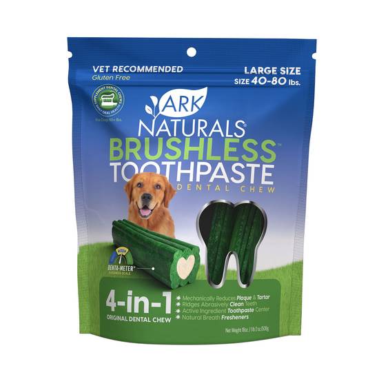 Ark Naturals® Brushless Toothpaste 4-in-1 Large Dog Dental Chews - 40+ lbs. (Size: 18 Oz)