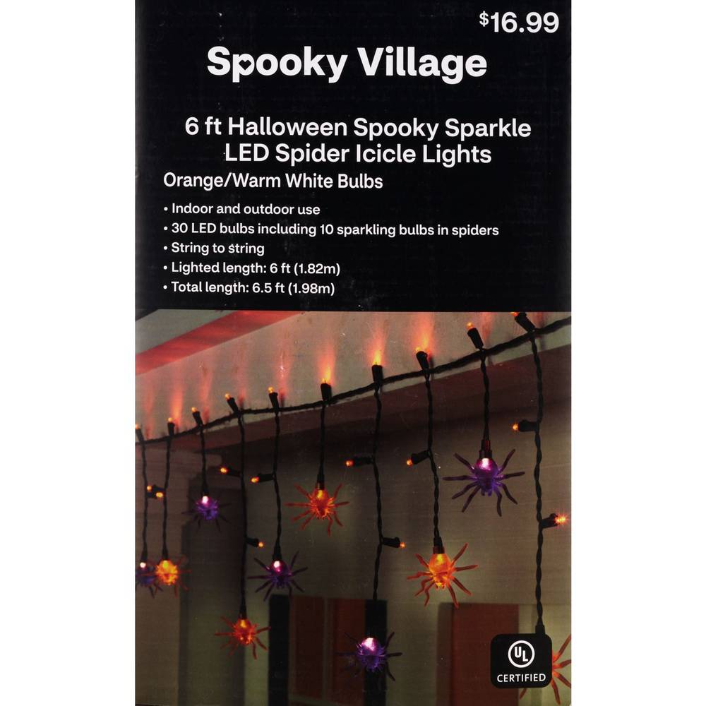 Spooky Village Halloween Sparkle Led Spider Icicle Lights, 6 Ft, Orange-White (30 ct)