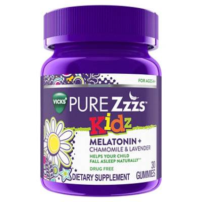 Vicks Pure Zzzs Kidz Melatonin Sleep Aid Gummies For Children Berry Flavor - 30 Count