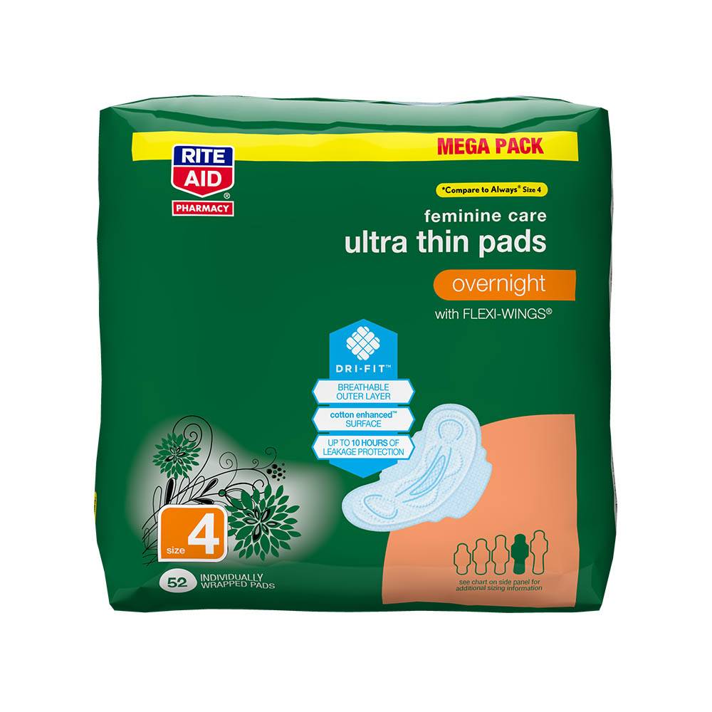 Rite Aid Ultra Thin Pads Overnight Flexi Wings (52 ct)