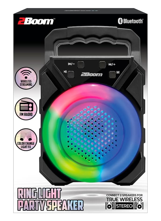 2Boom Bluetooth Led Ring Light Party Speaker, 4.5x7x3 in