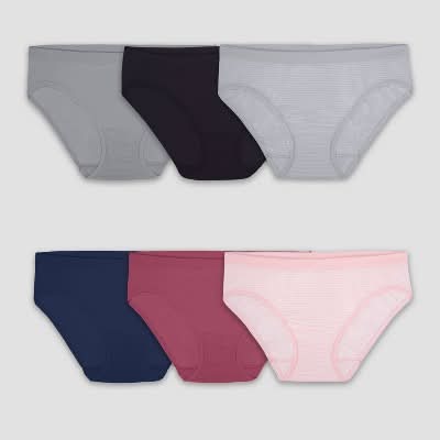 Fruit of the Loom 360° Stretch Seamless Bikini Underwear pack, Women, 6, Assorted (6 ct)