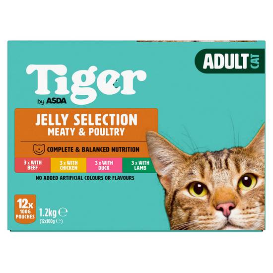Asda Tiger Meat & Poultry Selection in Jelly 1+ Years 12 x 100g (1.2kg)
