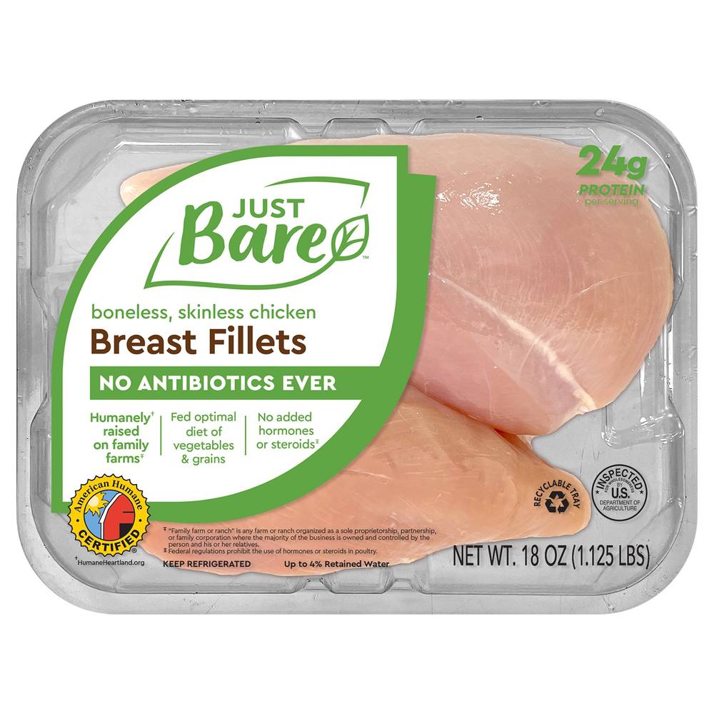 Just Bare Boneless Skinless Chicken Breast Fillets (18 oz)