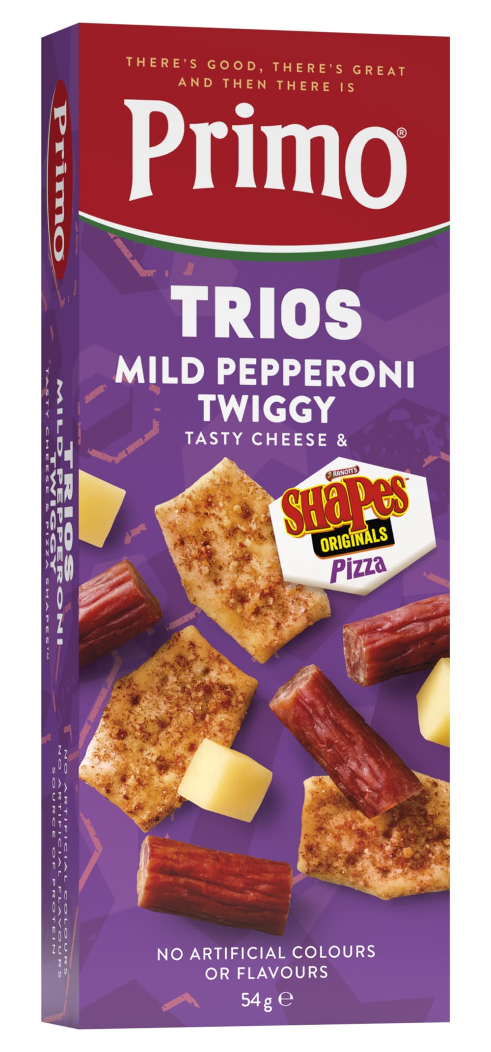 Primo Mild Pepperoni Twiggy Pizza Shapes & Tasty Cheese Cubes Trios (54g)
