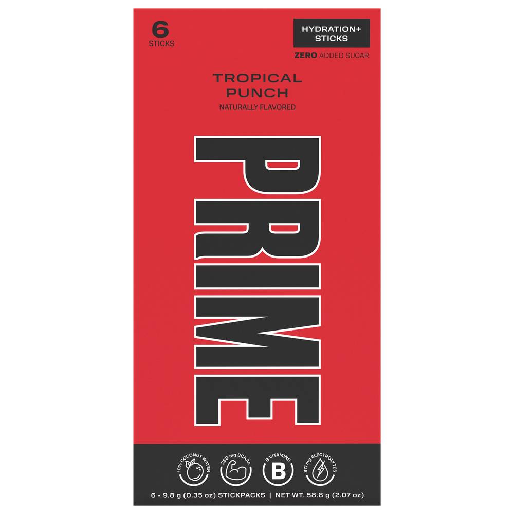 Prime Hydration Sticks, Tropical Punch (2.07 fl oz, 6 ct)