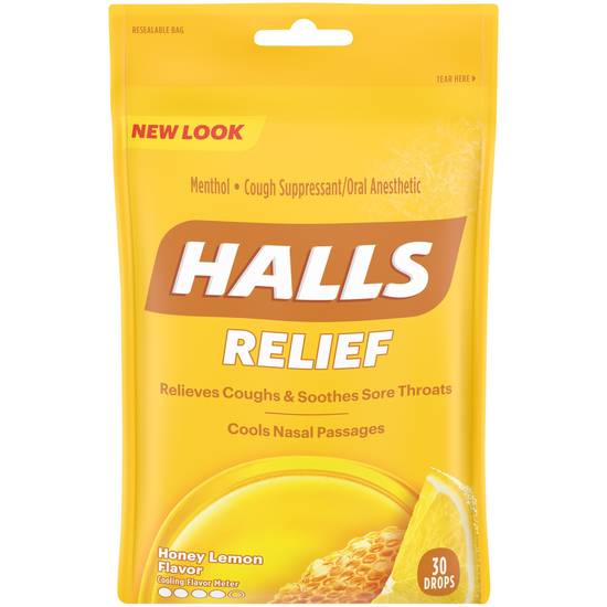 Halls Cough Drops, Honey Lemon, 30 CT