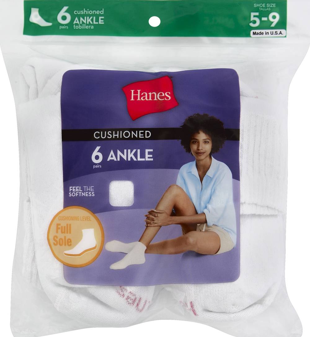 Hanes Womens Ankle Sock, 5-9, White (6 ct)