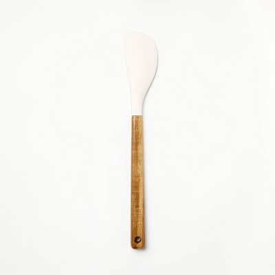 Acacia Wood/Silicone Spatula Cream - Figmint™: Heat-Resistant, Flexible Cooking & Baking Utensil