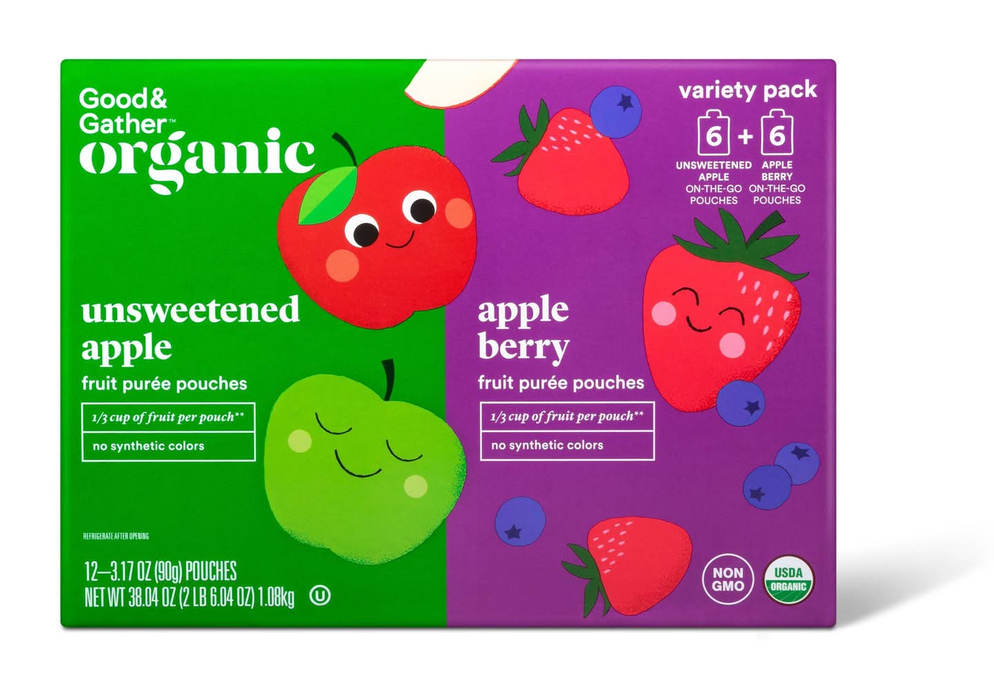 Good & Gather Organic Applesauce Pouches, Apple & Apple Berry (3.17 oz, 12 ct)