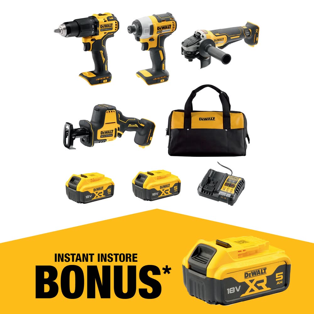 DeWALT 18V XR 5.0Ah 4 Piece Combo Kit DCZ409P2-XE