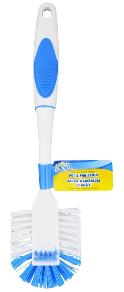 Scrub Buddies Pot & Pan Cleaning Brush With Soft-Grip Handle, Blue-White