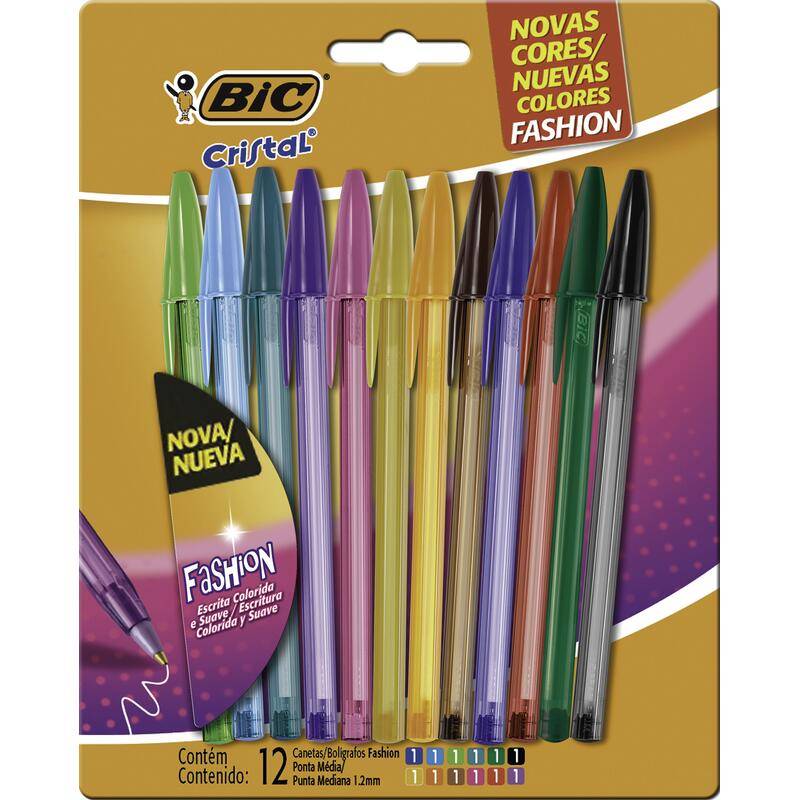 Bic caneta esferográfica 1.2mm 12 cores fashion 970910  (pacote 1 unidade)