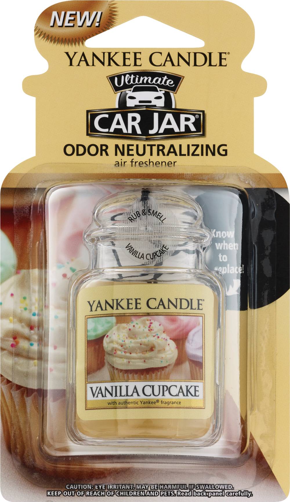 Yankee Candle Car Jar Ultimate Odor Neutralizing Air Freshener, Vanilla Cupcake