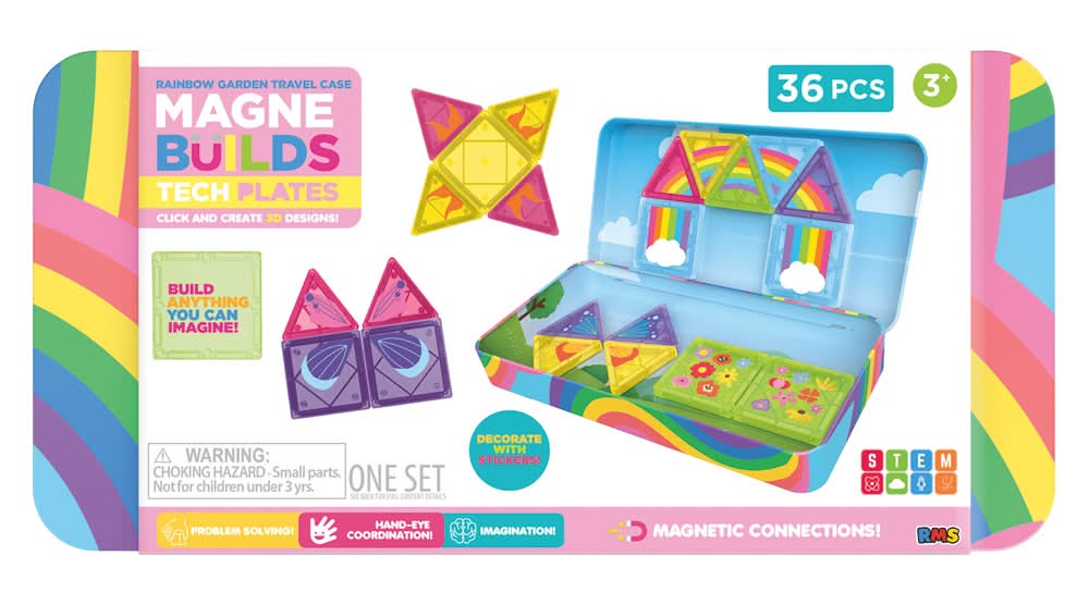Magne Builds Rainbow Travel Magnetic Tiles, 36Pc