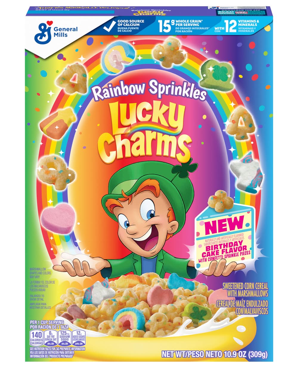 Lucky Charms Rainbow Sprinkles Birthday Cake Flavor With Confetti Sprinkle Pieces (10.9 oz)