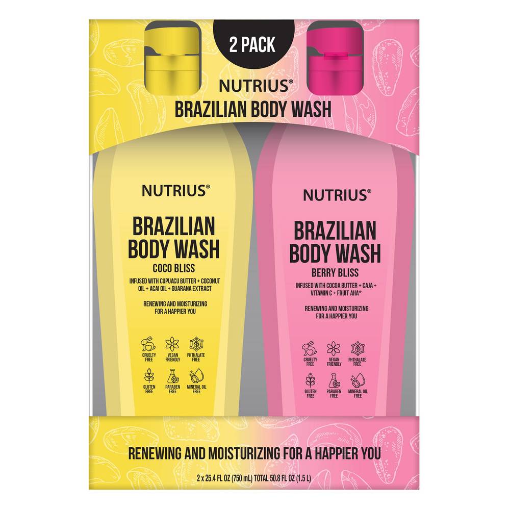 Nutrius Brazilian Body Wash, Coco Bliss and Berry Bliss, 25.4 fl oz, 2-pack