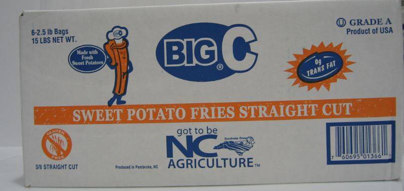 Frozen Big C - Sweet Potato French Fries 3/8th Straight Cut - 15 lbs (1 Unit per Case)