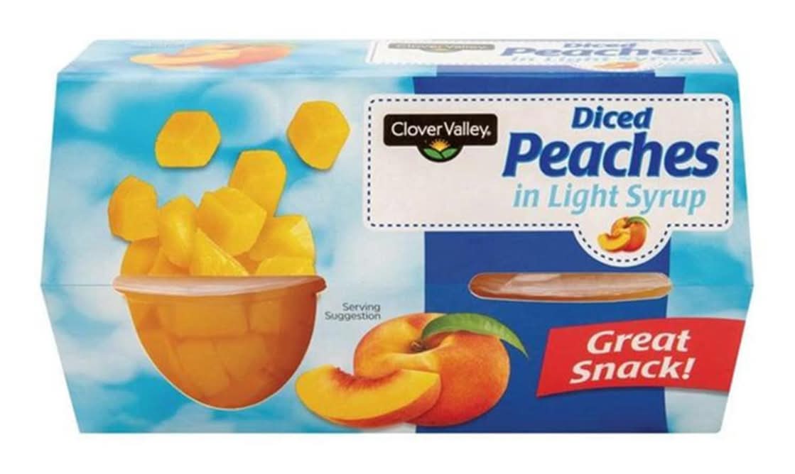 Clover Valley Diced Peaches In Light Syrup 4 Oz 4 Ct