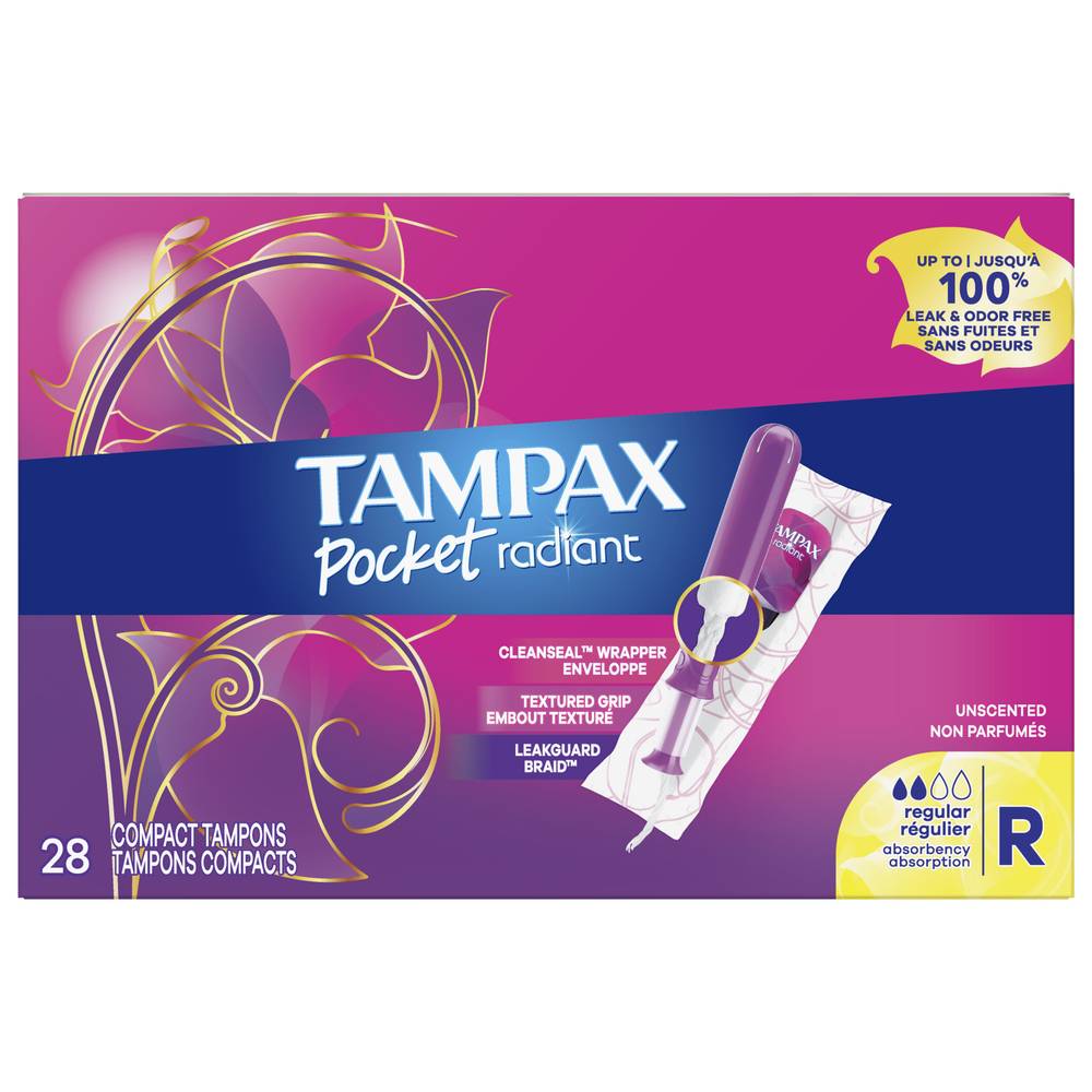 Tampax Regular Absorbency Unscented Pocket Radiant Compact Tampons