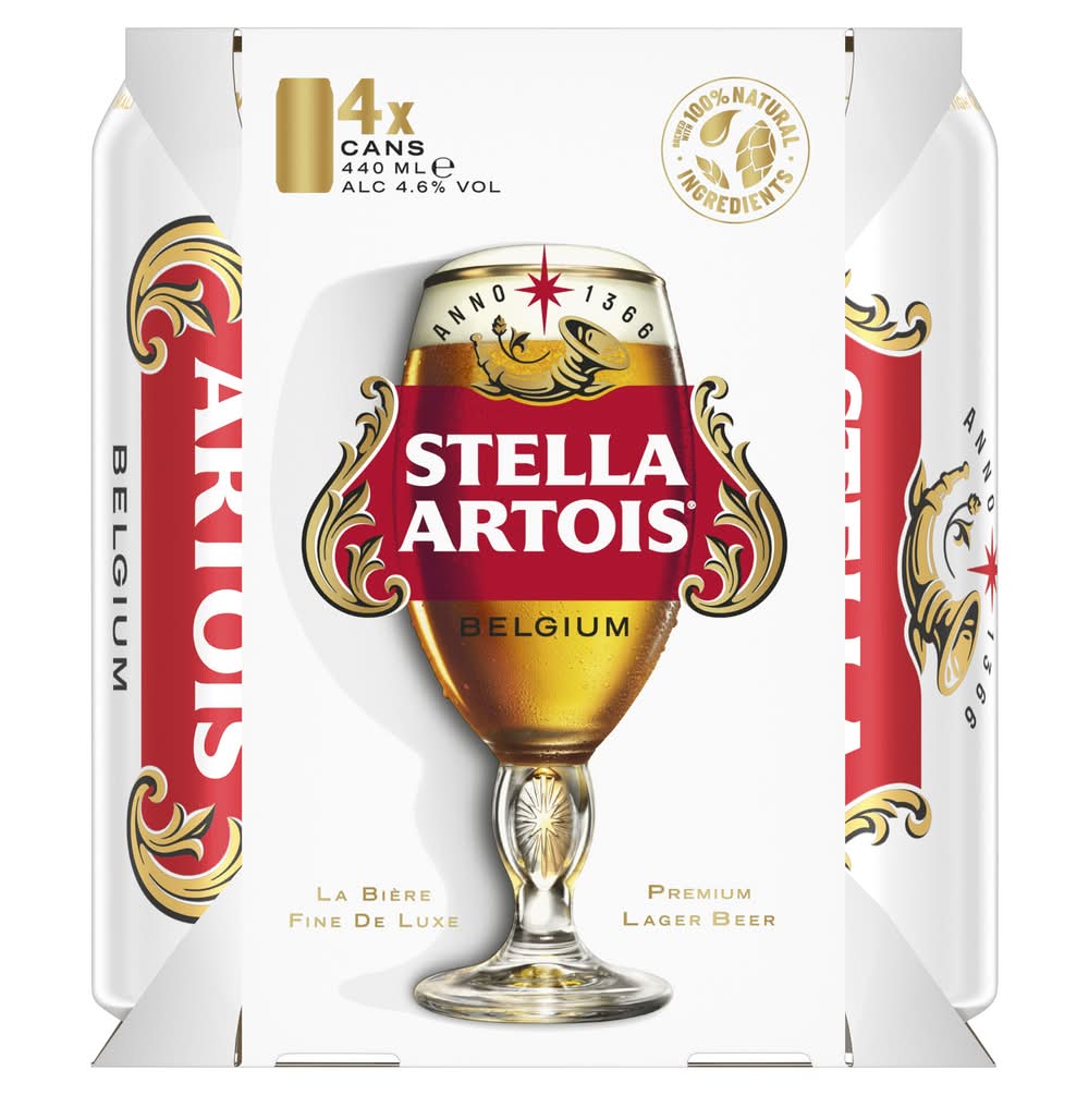 Stella Artois Premium Lager Beer Cans (4 x 440ml)