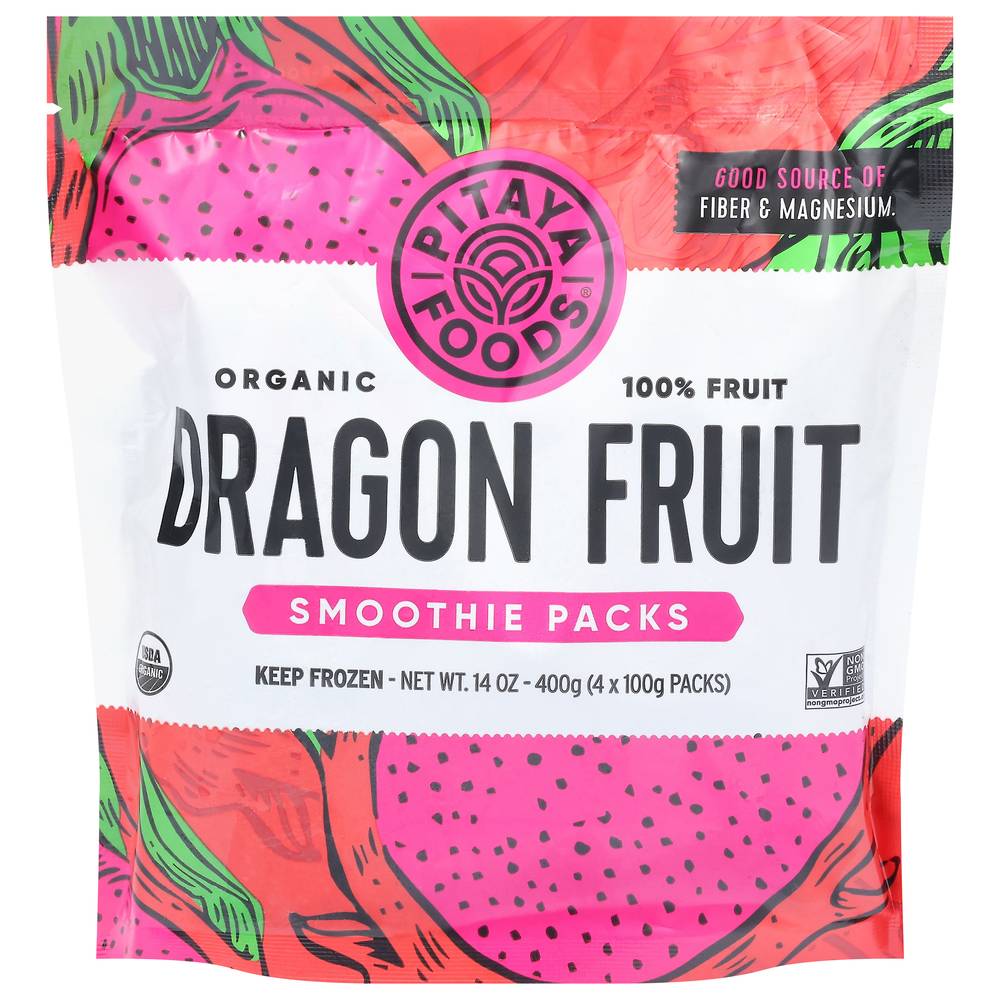 Pitaya Foods Organic Dragon Fruit Smoothie packs (3.5 oz, 4 ct)