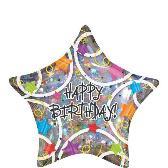 Uninflated Happy Birthday Balloon 18in - Holographic Star, 18in