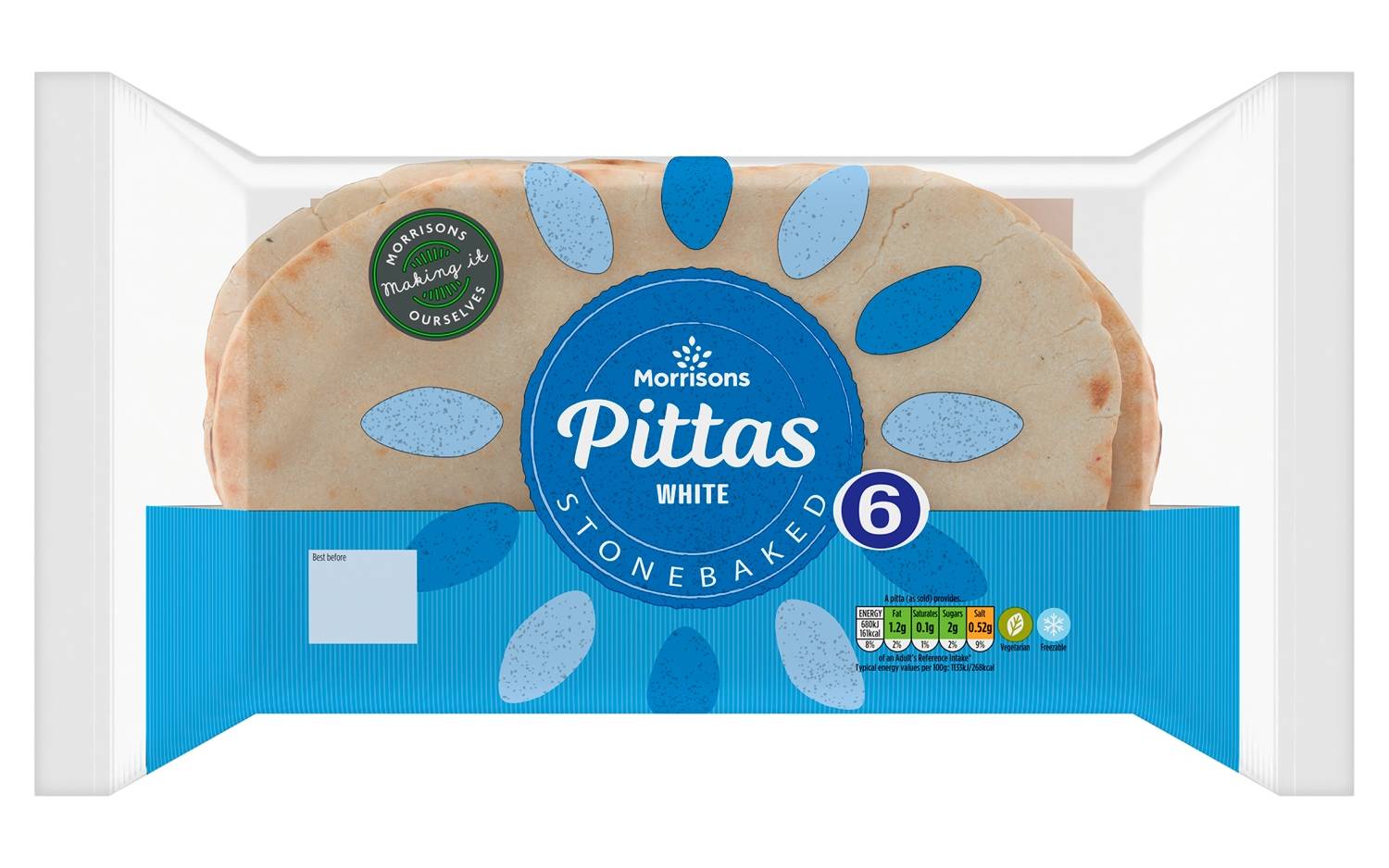 Morrisons 6 Stonebaked White Pittas