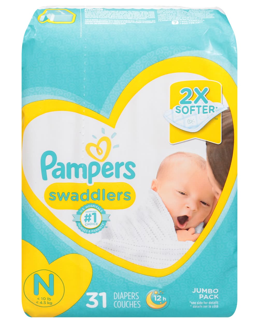 Pampers Swaddlers Diapers, Size N (1.2 lbs, 31 ct)