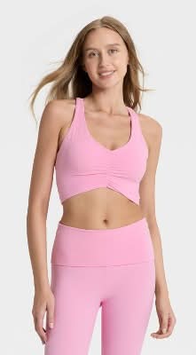 Women's Cinched Longline Sports Bra - JoyLab™ Light Pink M
