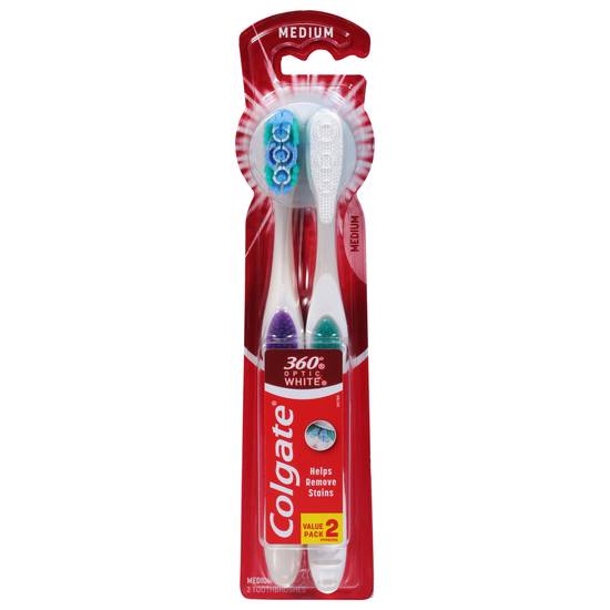 Colgate 360 Optic White Medium Toothbrushes (2 pack)