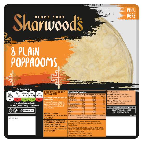 Sharwood's Plain Poppadoms (8ct)