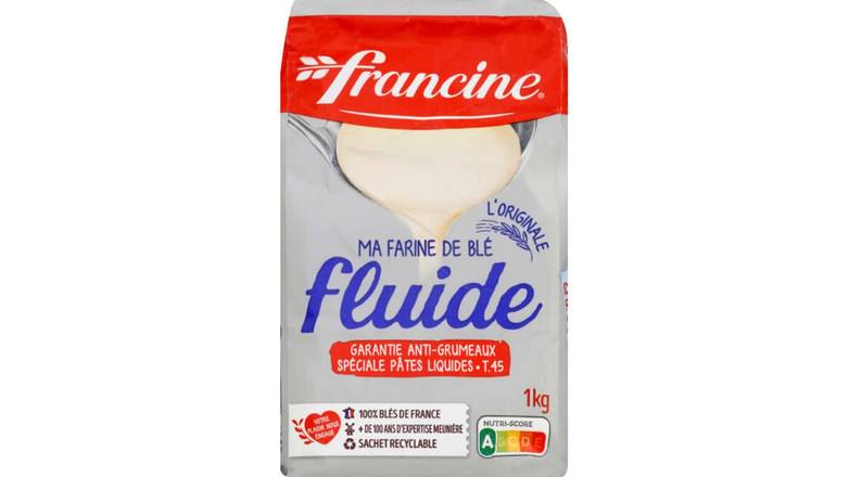 Francine Farine de blé fluide, T 45, garantie anti-grumeaux, 100 % blés deFrance Le paquet de 1kg