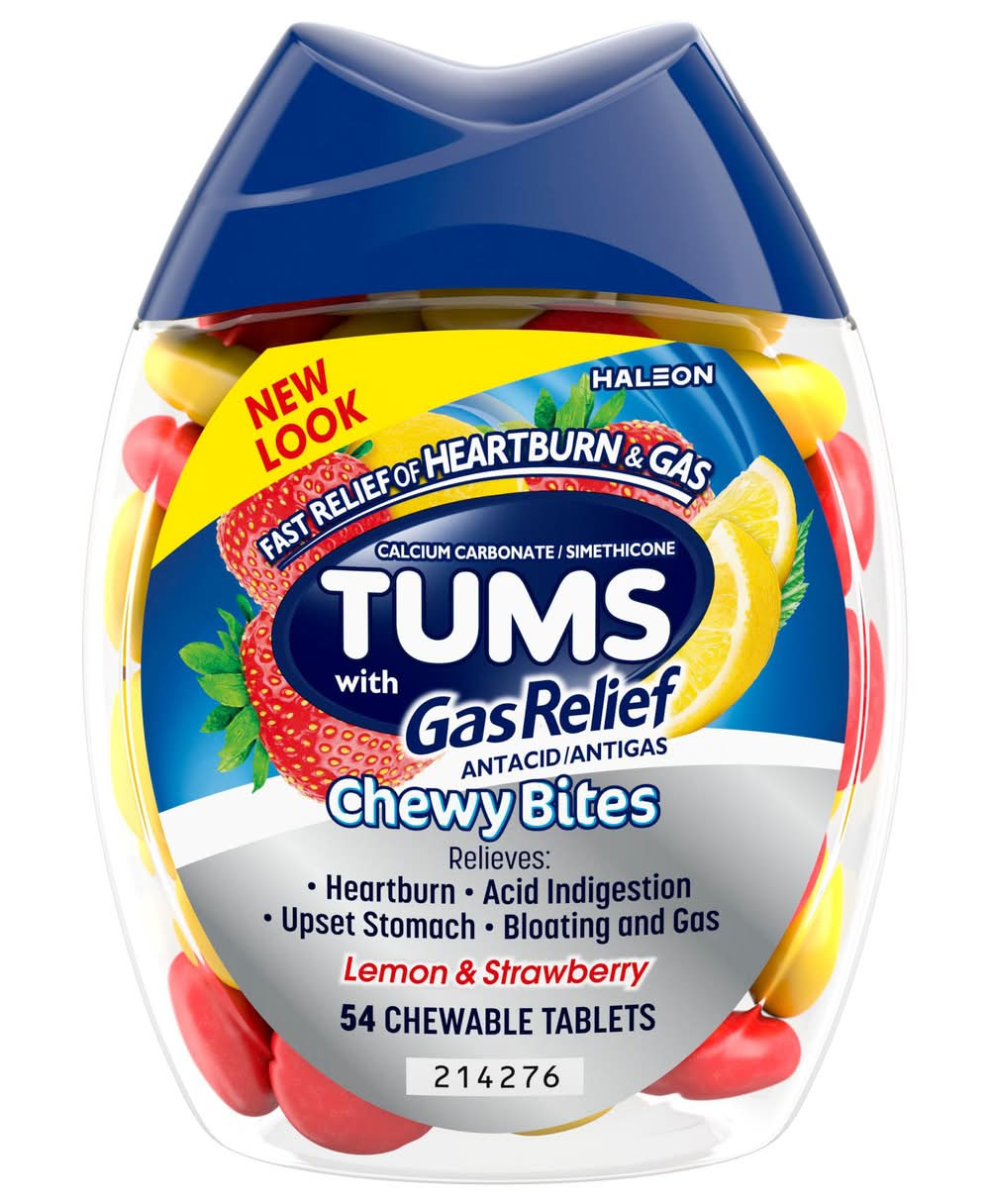 Tums Gas Relief Antacid Chewable Tablets, Lemon-Strawberry (54 ct)