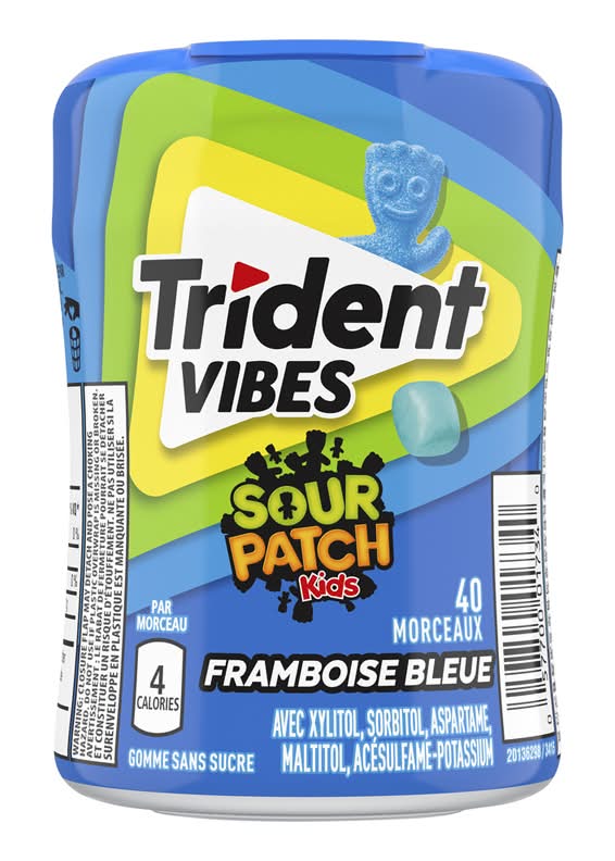 Trident vibes sour patch kids gomme sans sucre (40 unités) (framboise bleue) - trident vibes sour patch kids sugar free gum, blue raspberry (40 ct)