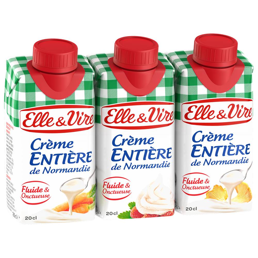 Elle & Vire - Crème entière de Normandie (3 pièces, 200 ml)