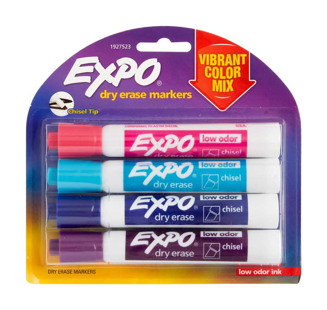 Expo Low Odor Dry Erase Markers, Chisel Tip, Vibrant Colors