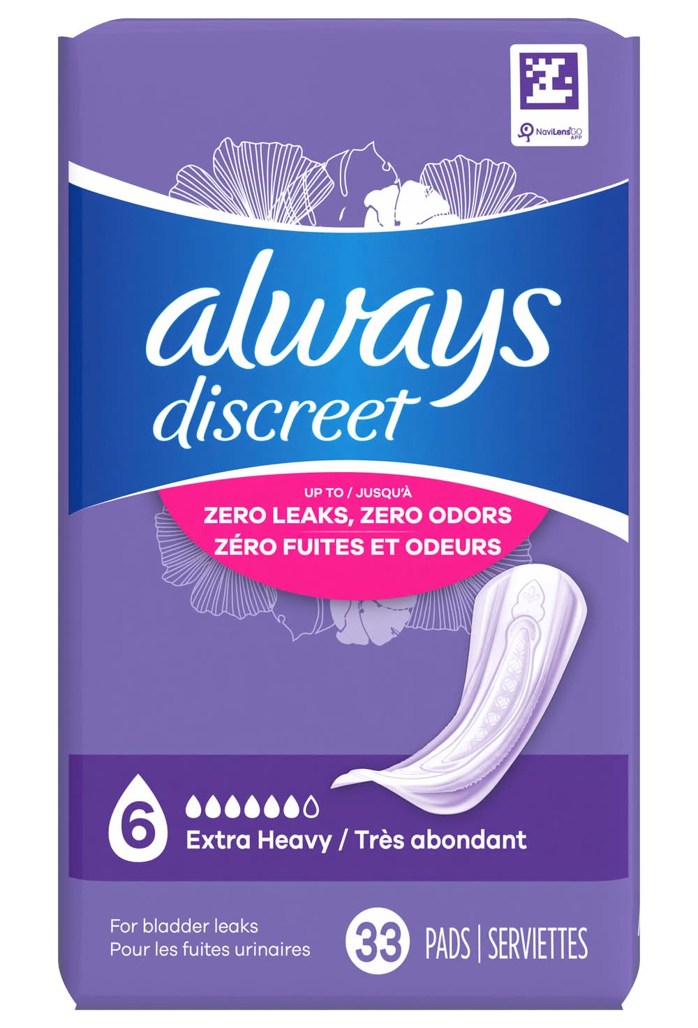 Always Extra Heavy Long Incontinence Pads (23.6 oz, 33 ct)