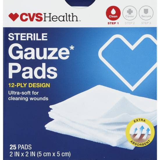 CVS Health Sterile Gauze Pads, 2 IN x 2 IN, 25 CT