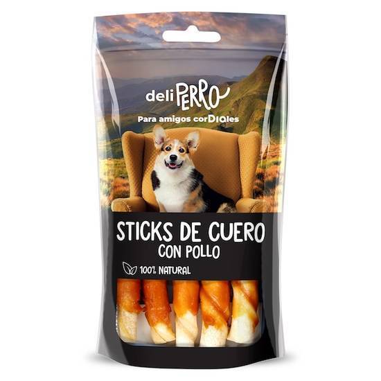 Snack para Perros Sticks de Cuero con Pollo deliperro Bolsa (80 g)