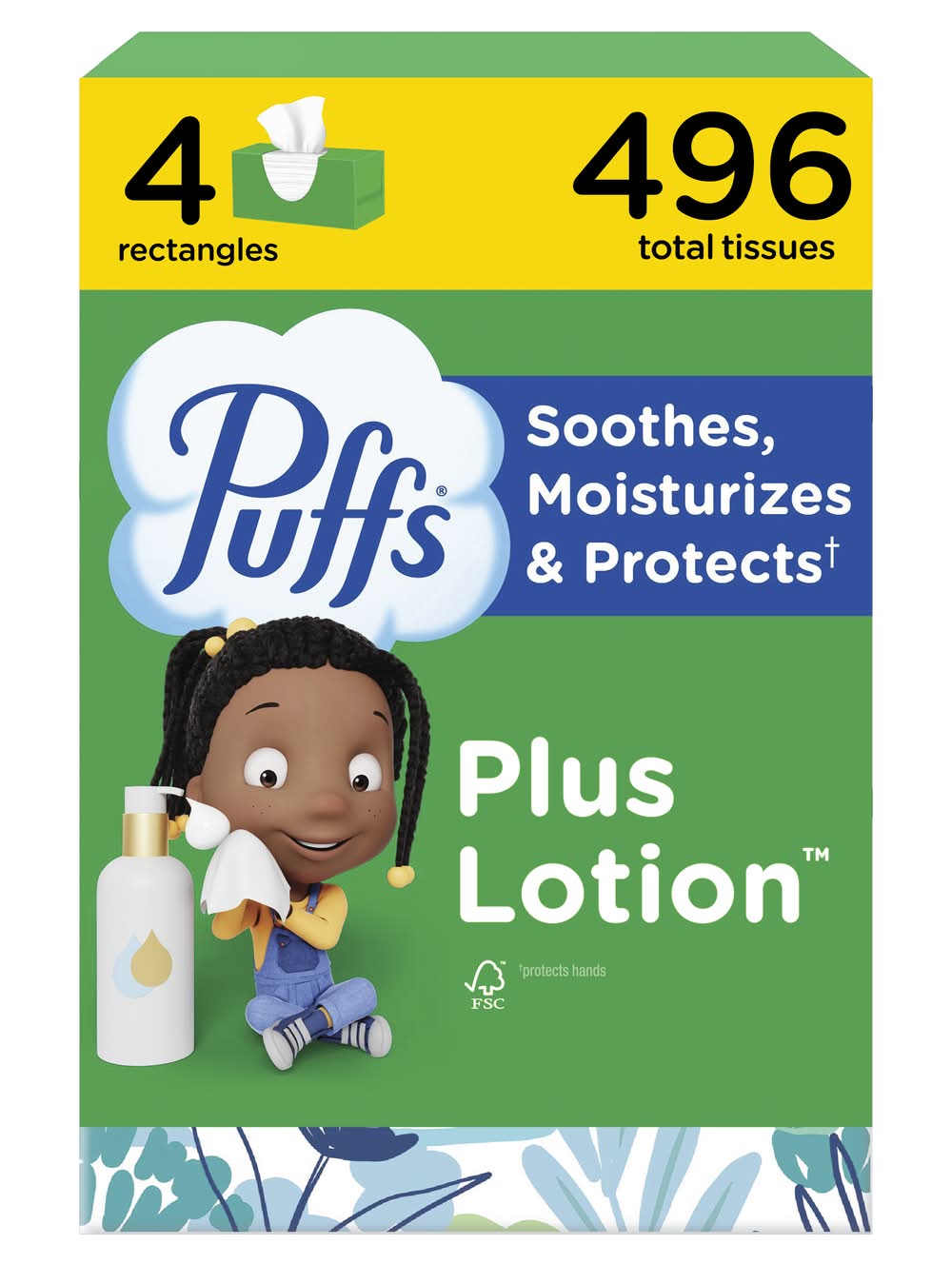 Puffs Plus Lotion Gentle & Soothing 2 Ply Facial Tissues, 8.4x8.2 in (4 ct)