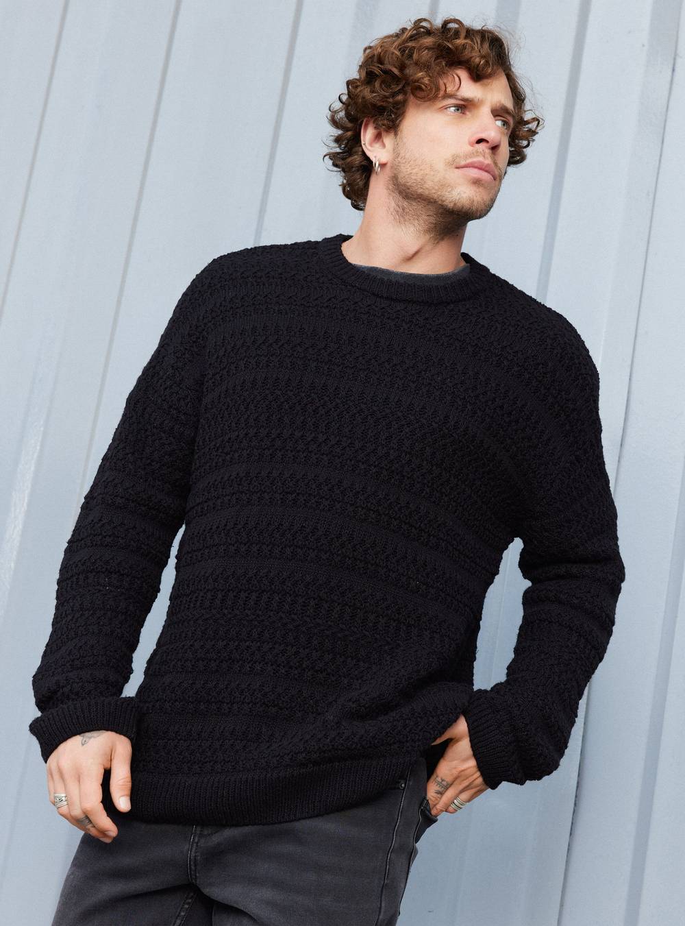 Foster sweater cr bassic textura tejido negro 'm