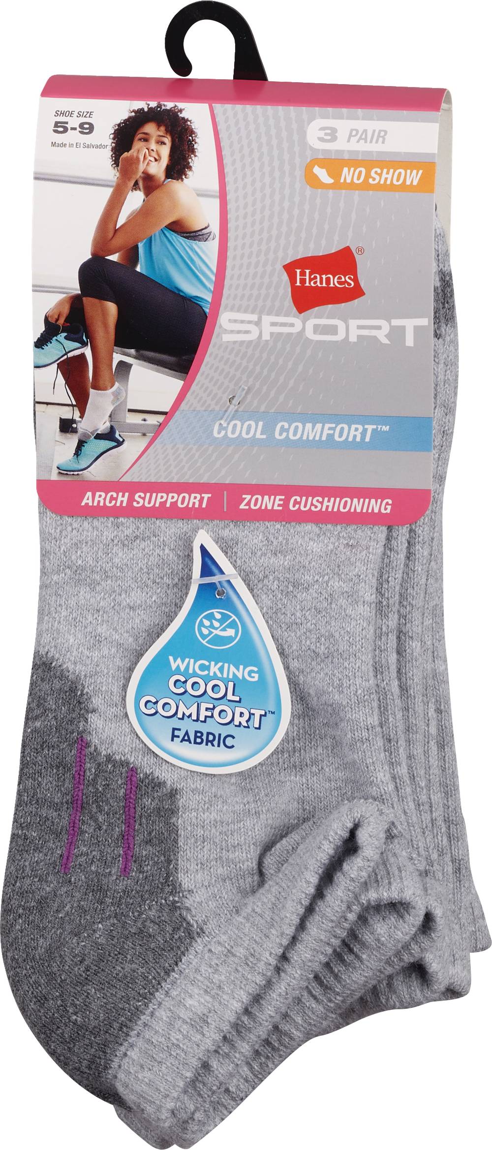 Hanes Sport Women's Cool Comfort No Show Socks, Size 5-9, 3 ct