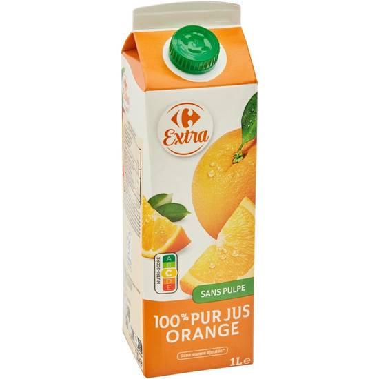 Jus d'orange 100% pur jus sans pulpe CARREFOUR EXTRA - la brique d'1L