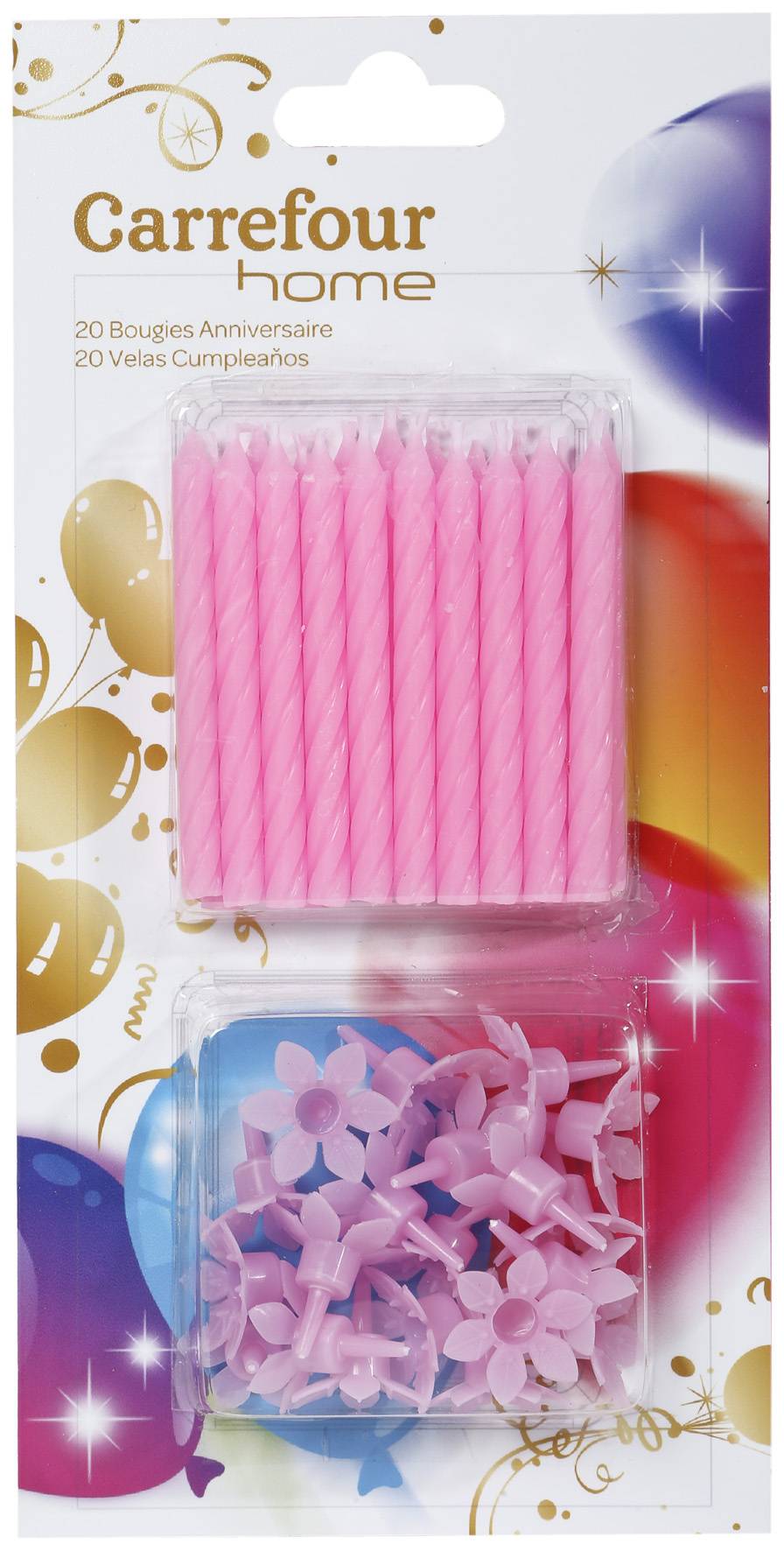 Mdd Carrefour - Blister 20 bougies+20 bobèches rosé