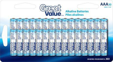 Great Value · Pile alcaline AAA (30 unités) - AAA Alkaline Battery 30 Pack