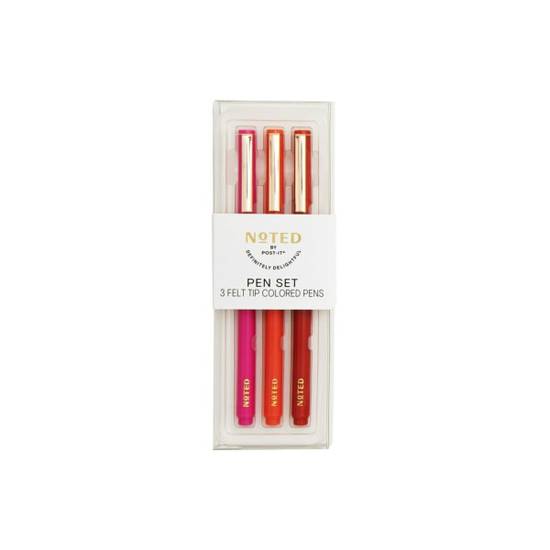Noted by Post-it® Felt Tip Pens, Fine Point, 0.5 mm, Pink/Orange/Red, Pack Of 3 Pens