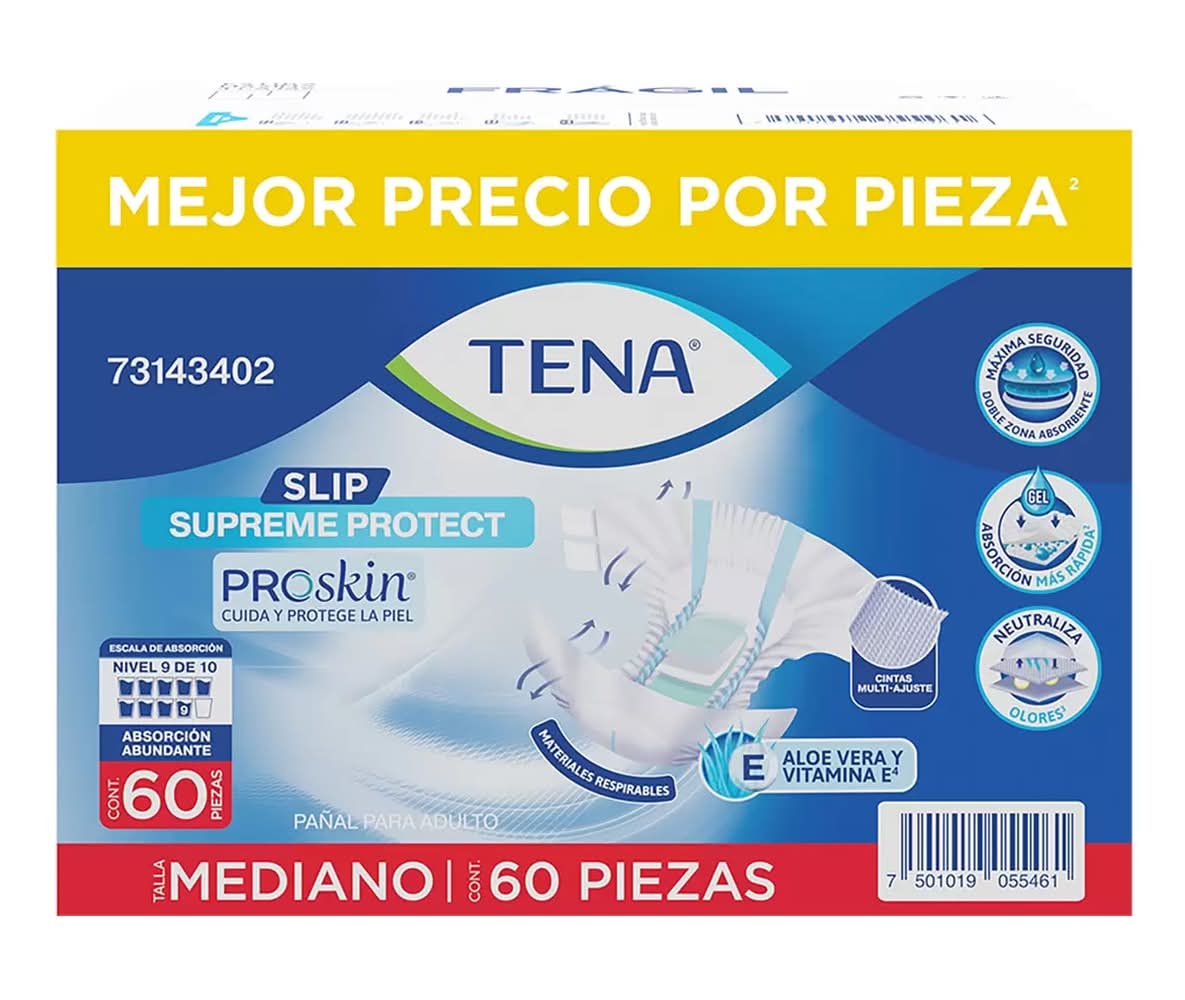 Tena · Slip supreme protect pañal para incontinencia, Mediano (60 un)